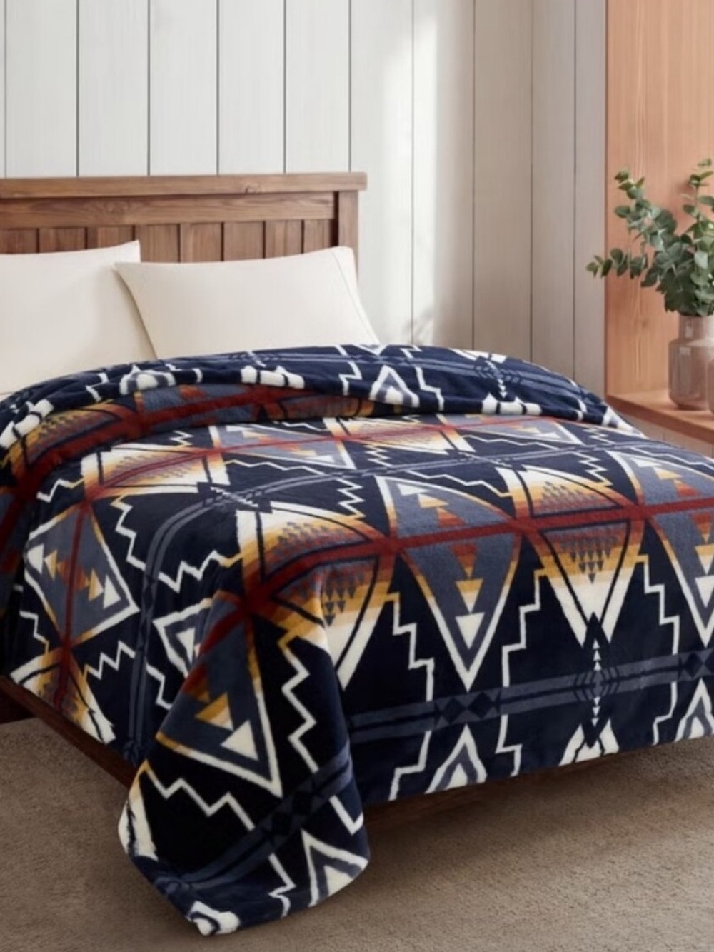 Pendleton Navy Geometric Southwestern Queen Blanket